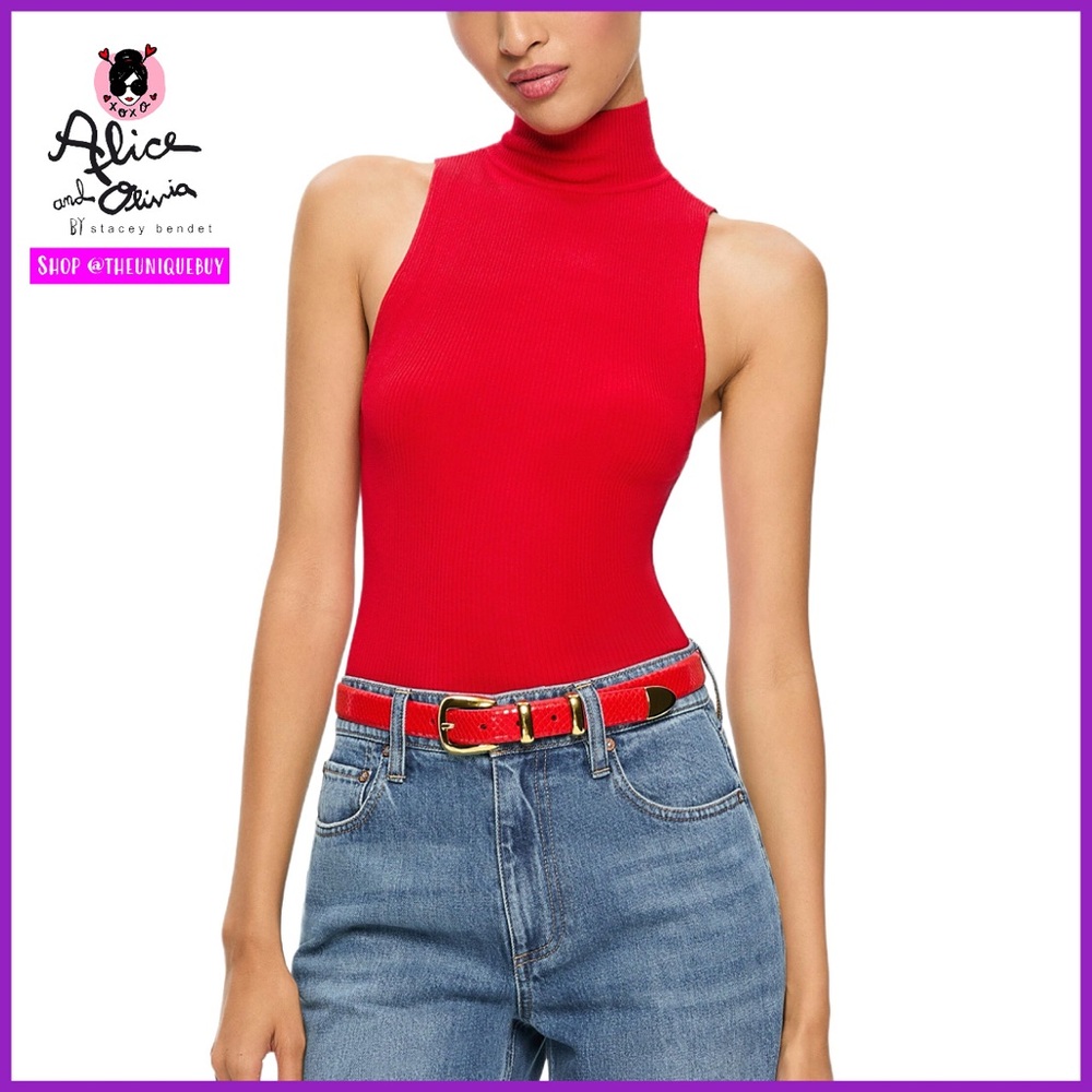 Alice + Olivia Darcey Red Turtleneck Sweater Tank Top